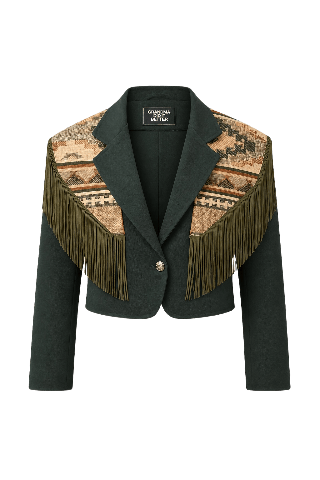 1970s Dark Green Synthetic Blend Jacket - Front View