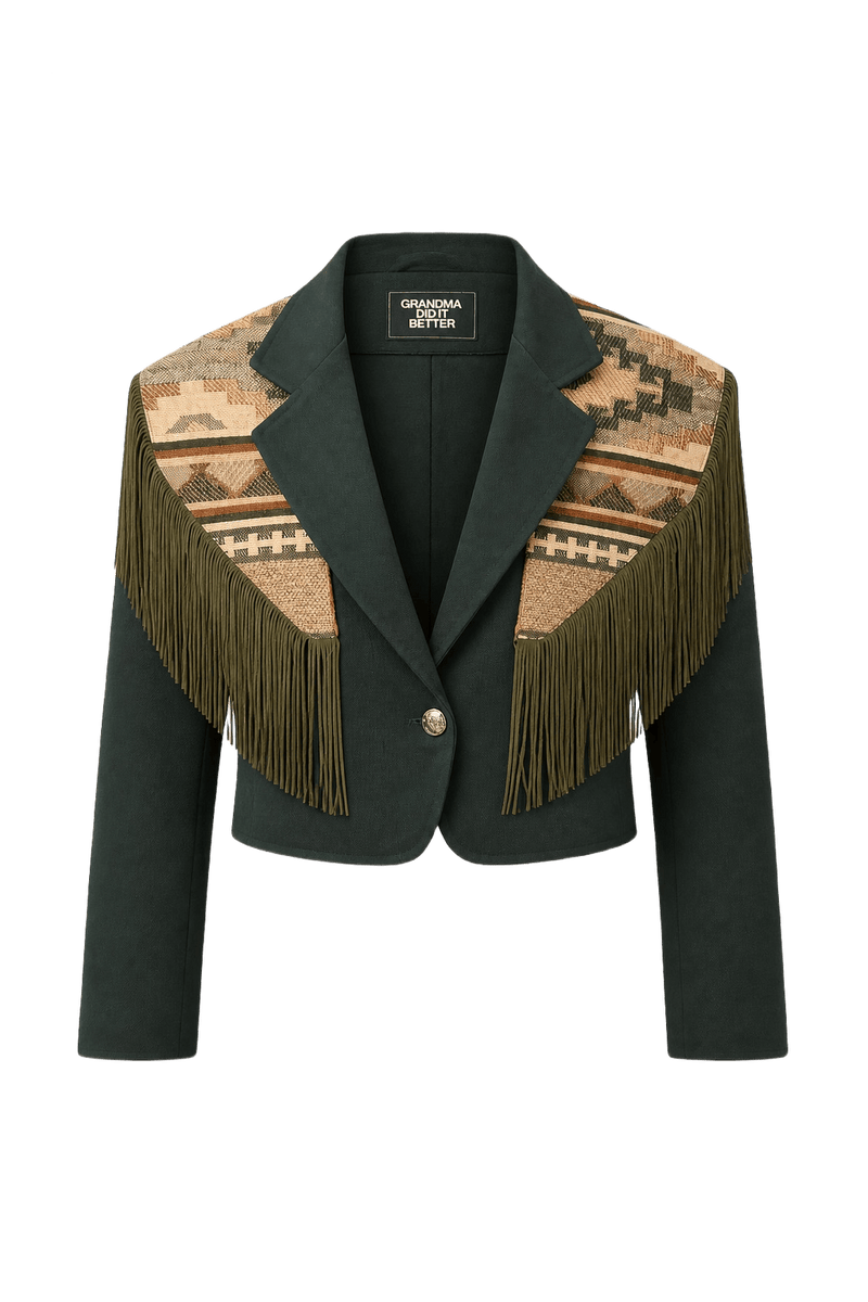 1970s Dark Green Synthetic Blend Jacket - Front View