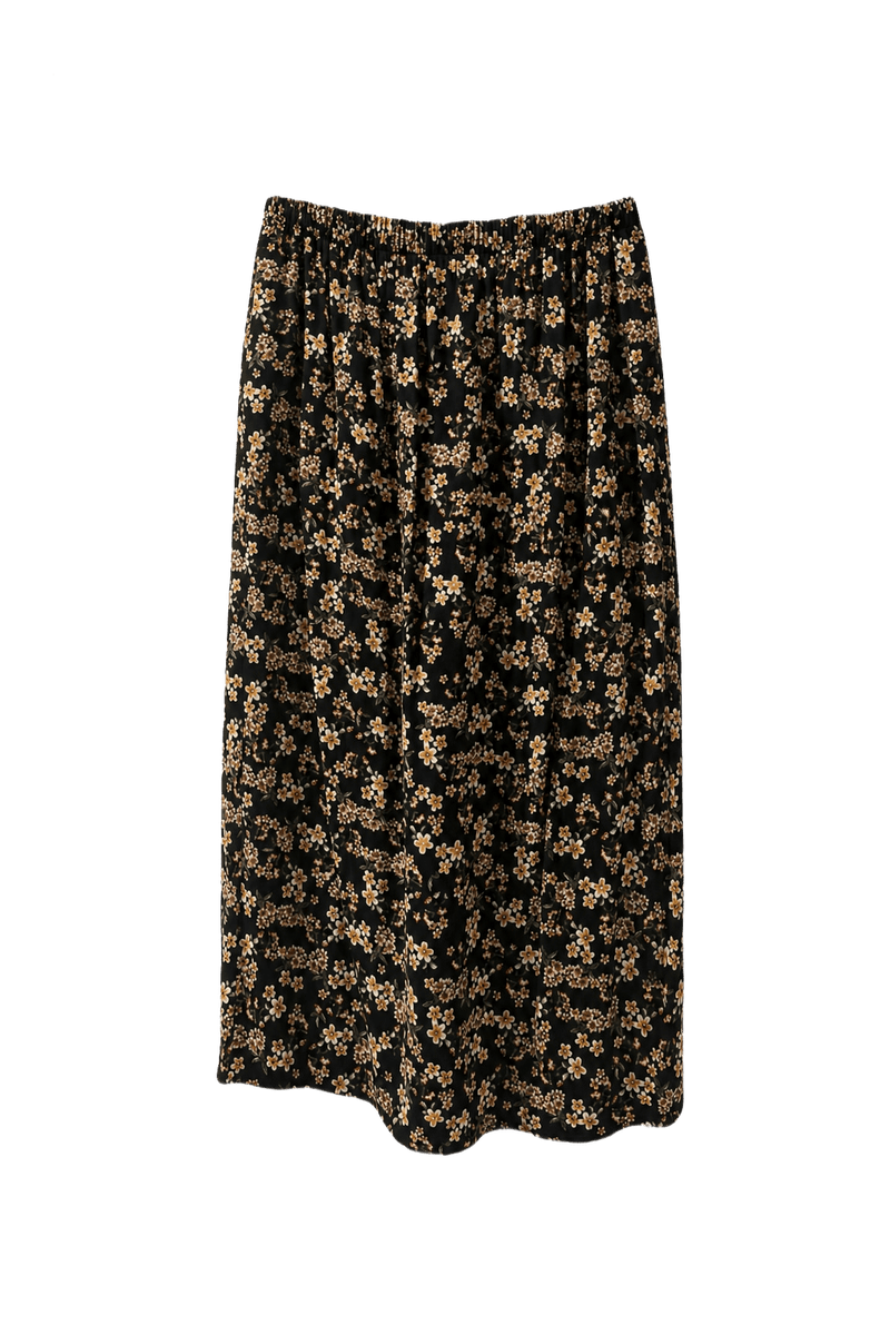 1970s Black Polyester Midi Skirt - Front View
