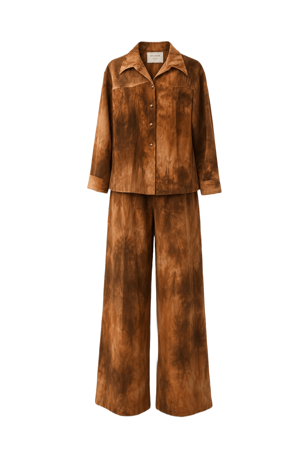 1970s Brown Tie-Dye Cotton Ensemble - Front View