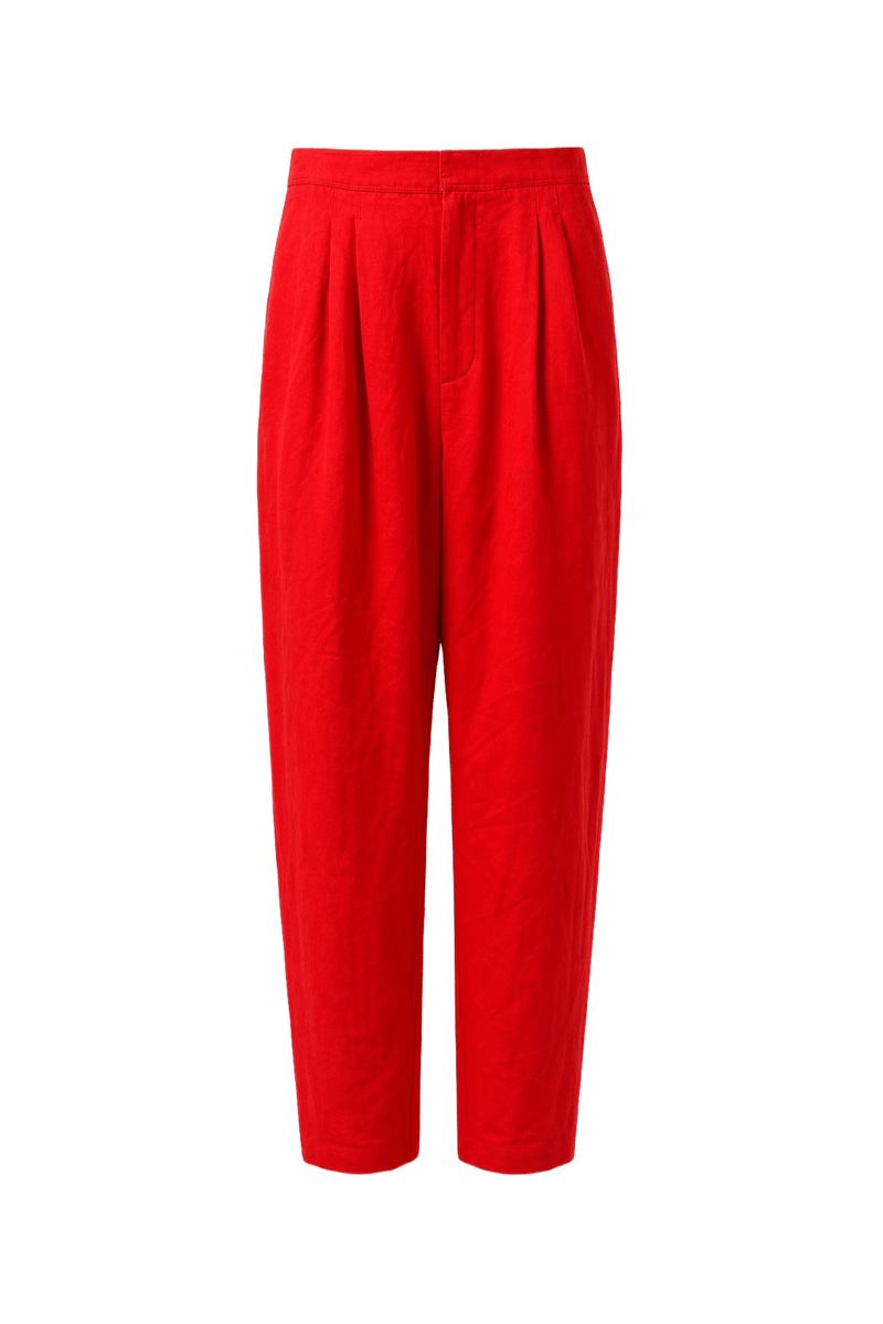 1990s Bright Red Cotton Trousers - Front View
