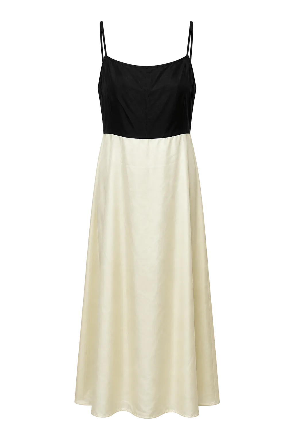 1990s Black Cream Synthetic Maxi Dress - Front View