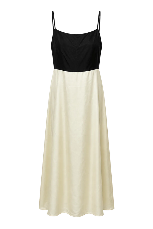 1990s Black Cream Synthetic Maxi Dress - Front View