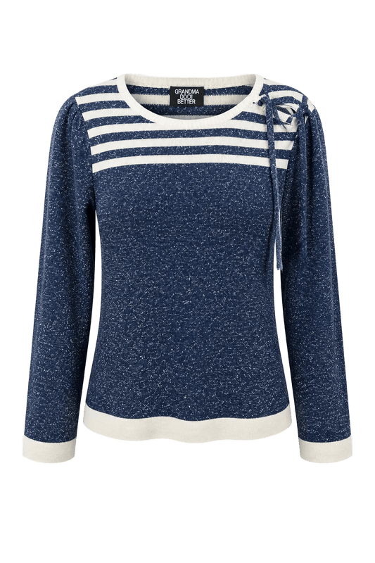 1980s Navy Blue Wool Blend Sweater - Front View