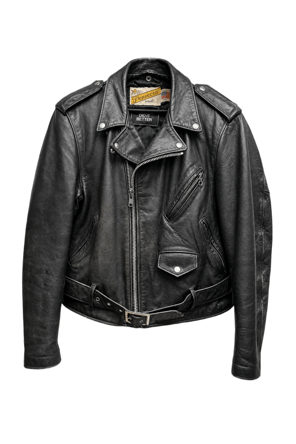 1990s Black Leather Jacket - Front View