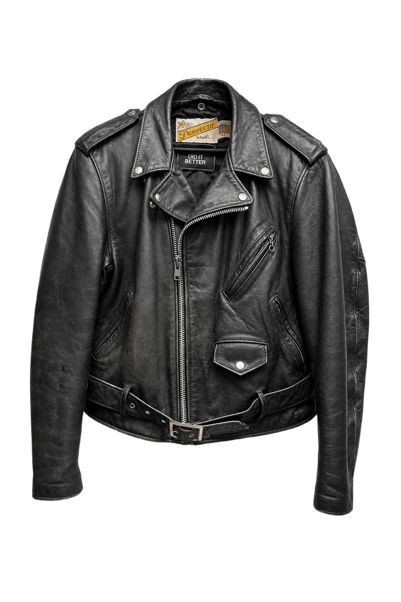 1990s Black Leather Jacket - Front View