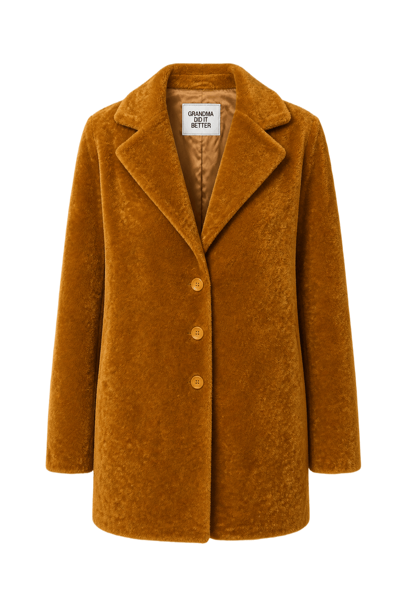 1970s Burnt Orange Velour Jacket - Front View
