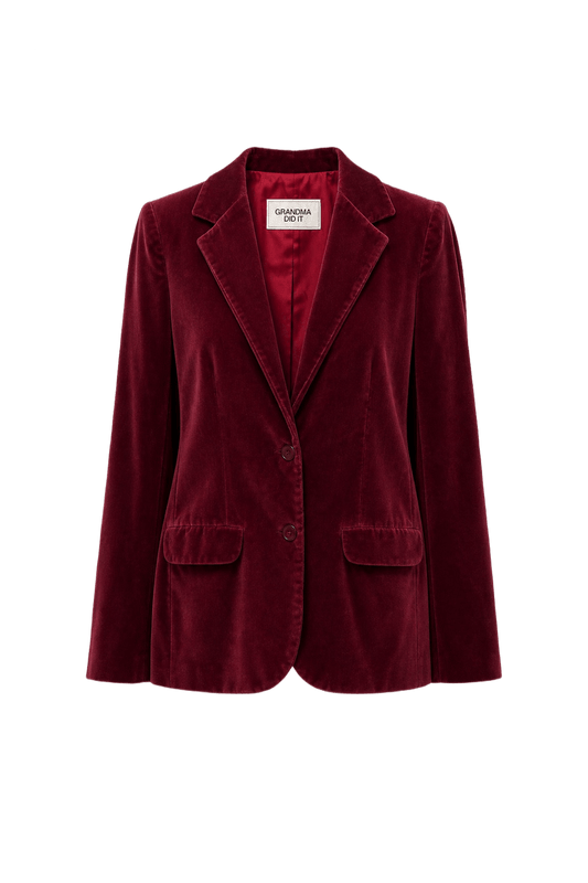 1980s Burgundy Velvet Blazer - Front View
