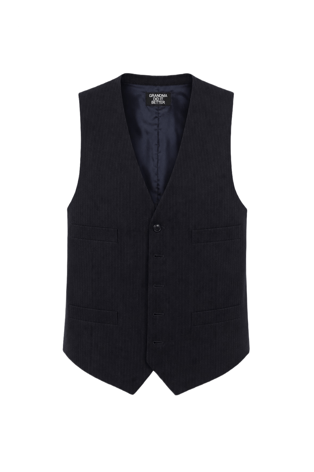 1970s Navy Blue Wool Blend Vest - Front View
