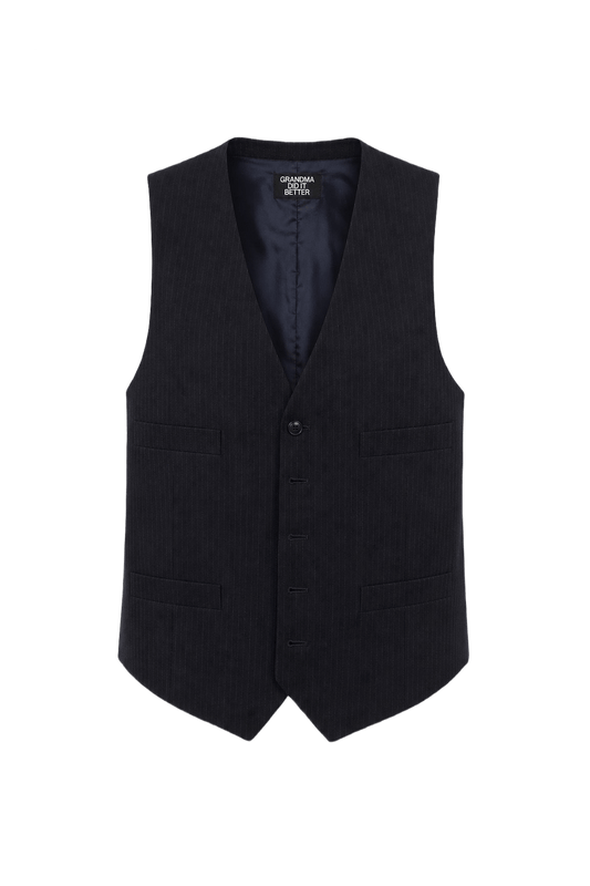 1970s Navy Blue Wool Blend Vest - Front View