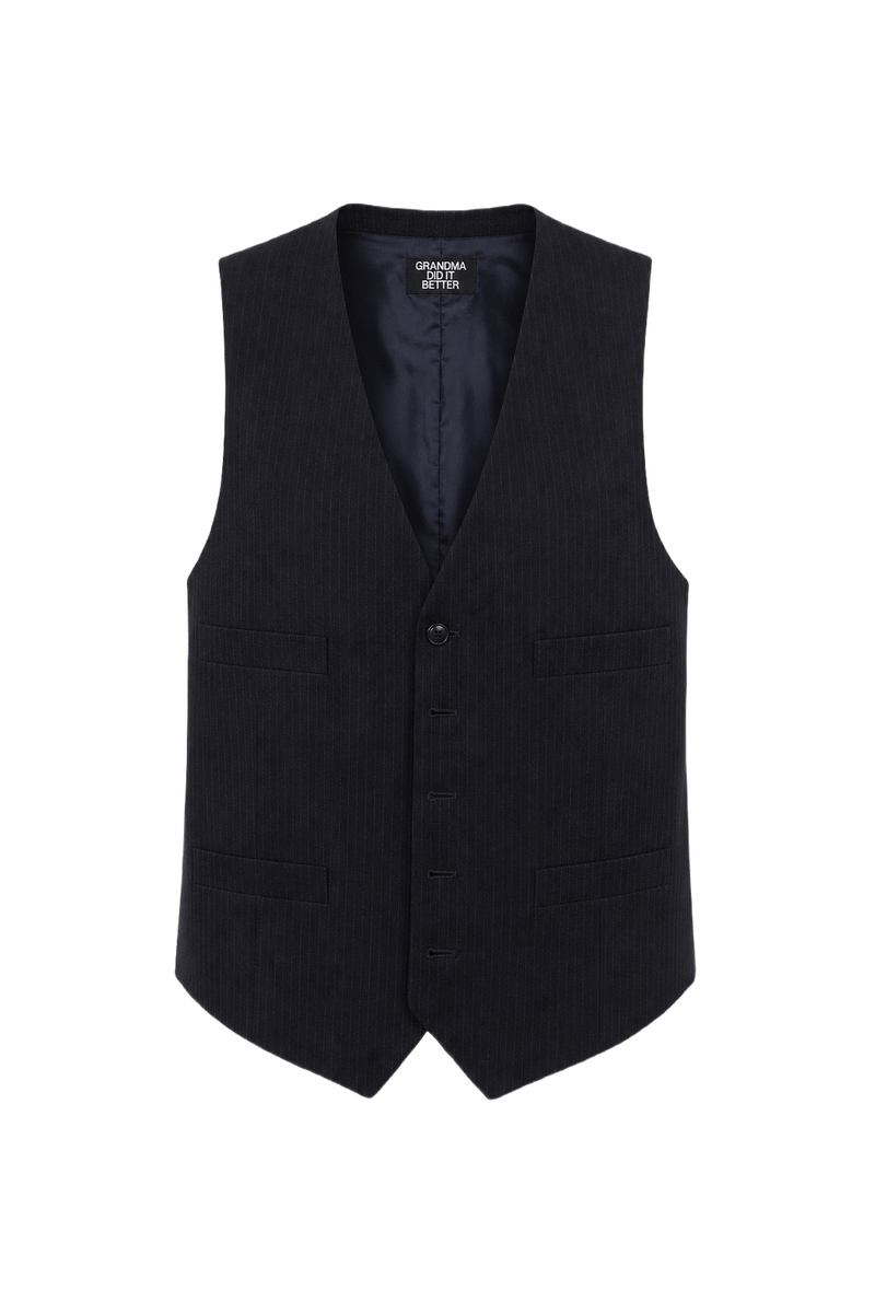1970s Navy Blue Wool Blend Vest - Front View