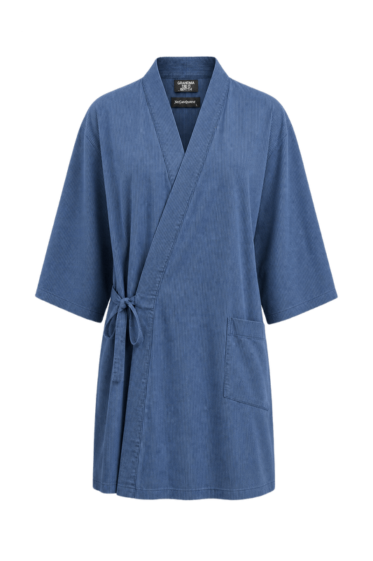 1980s Blue Cotton Kimono - Front View