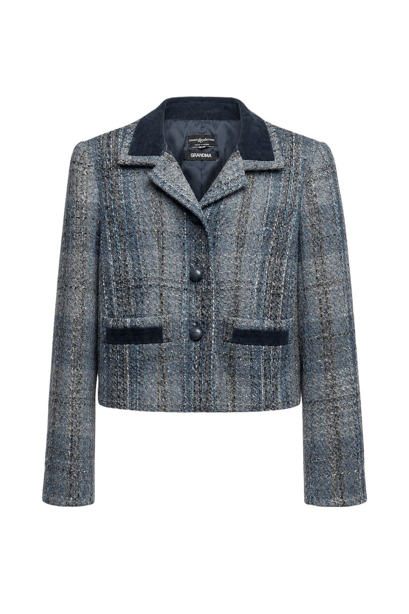 1980s Blue Tweed Jacket - Front View