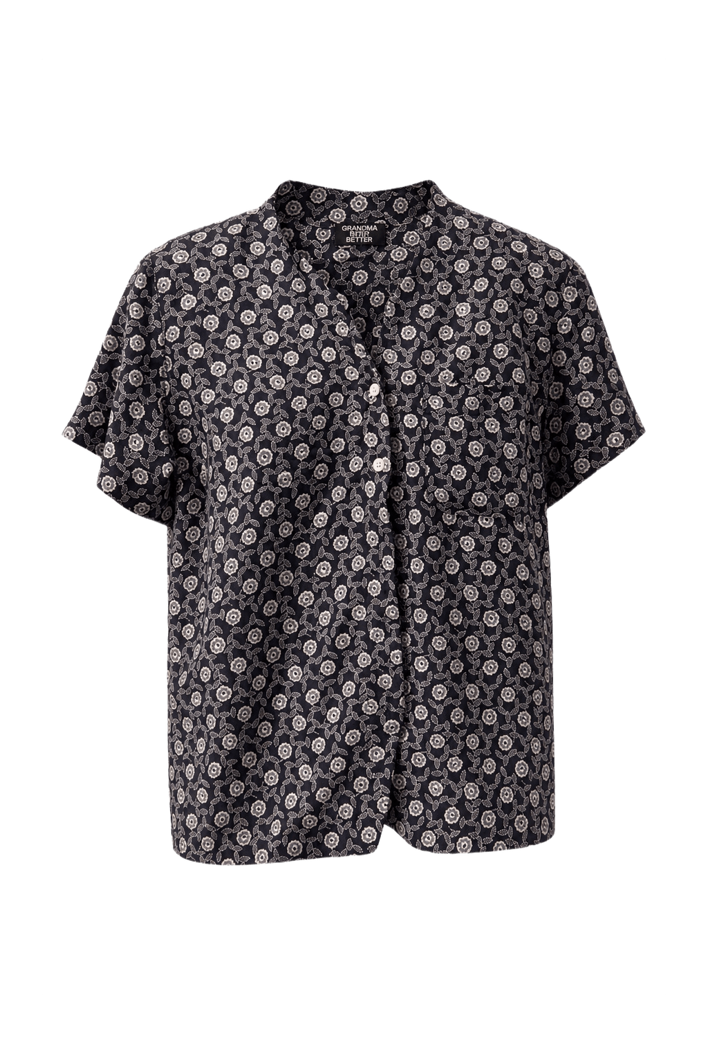 1980s Navy Blue Cotton Blend Blouse - Front View