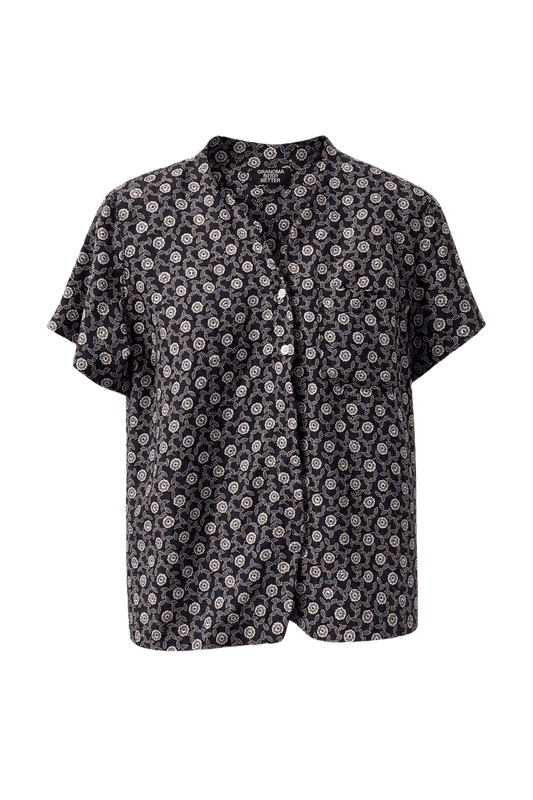 1980s Navy Blue Cotton Blend Blouse - Front View