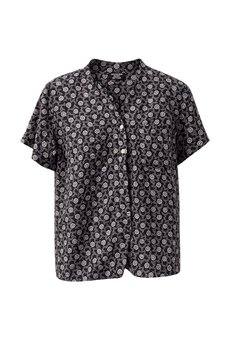 1980s Navy Blue Cotton Blend Blouse - Front View
