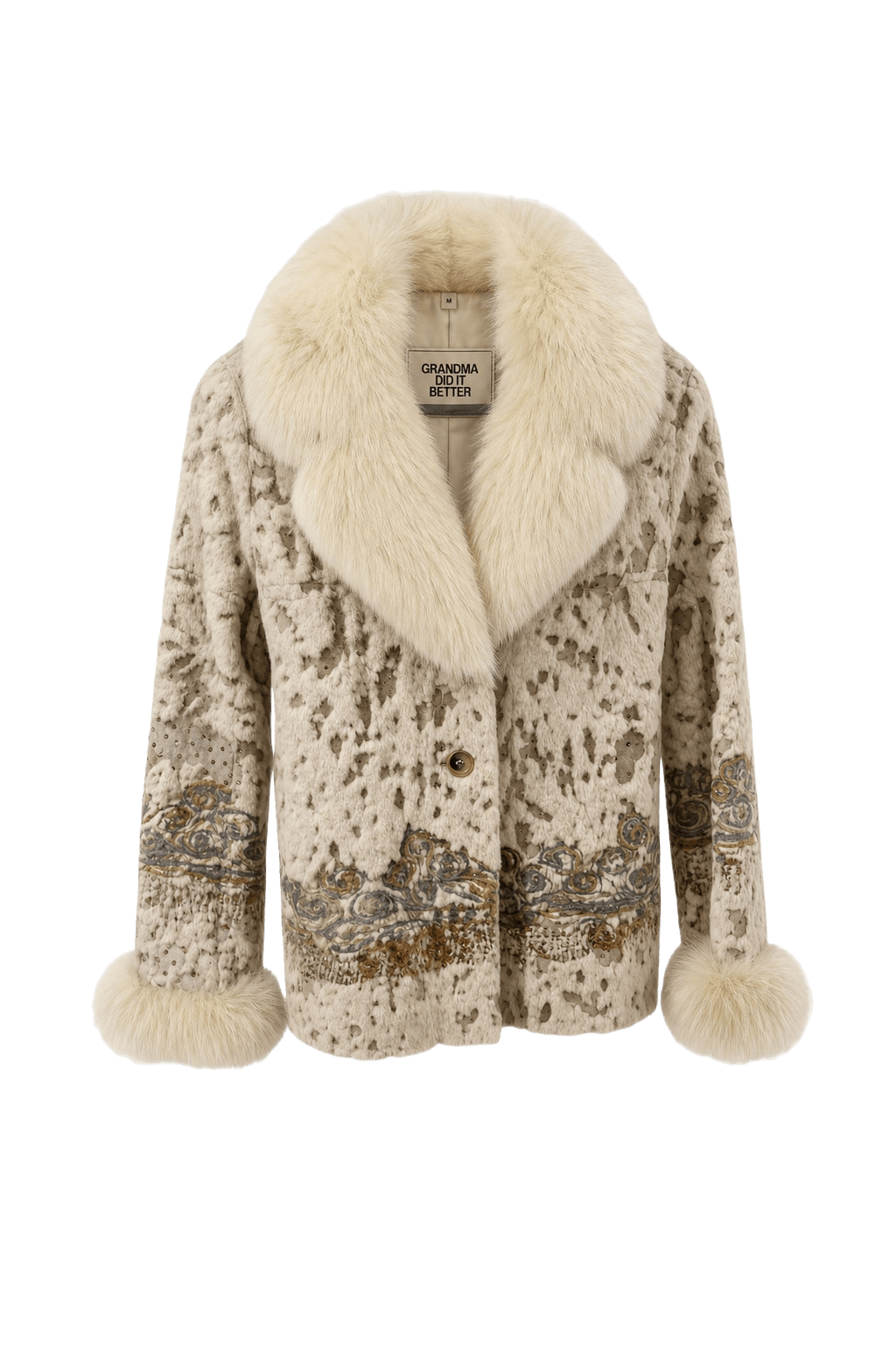 1980s Cream Faux Fur Coat - Front View