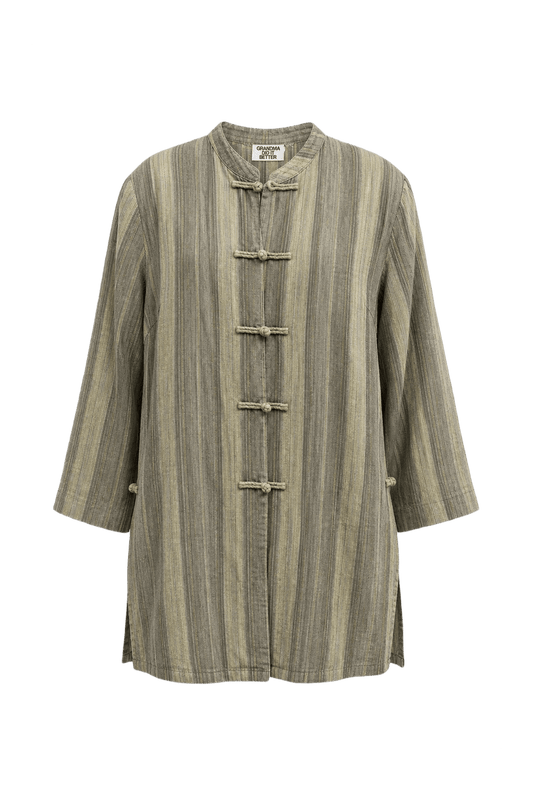 1970s Sage Green Linen Cotton Blend Tunic - Front View