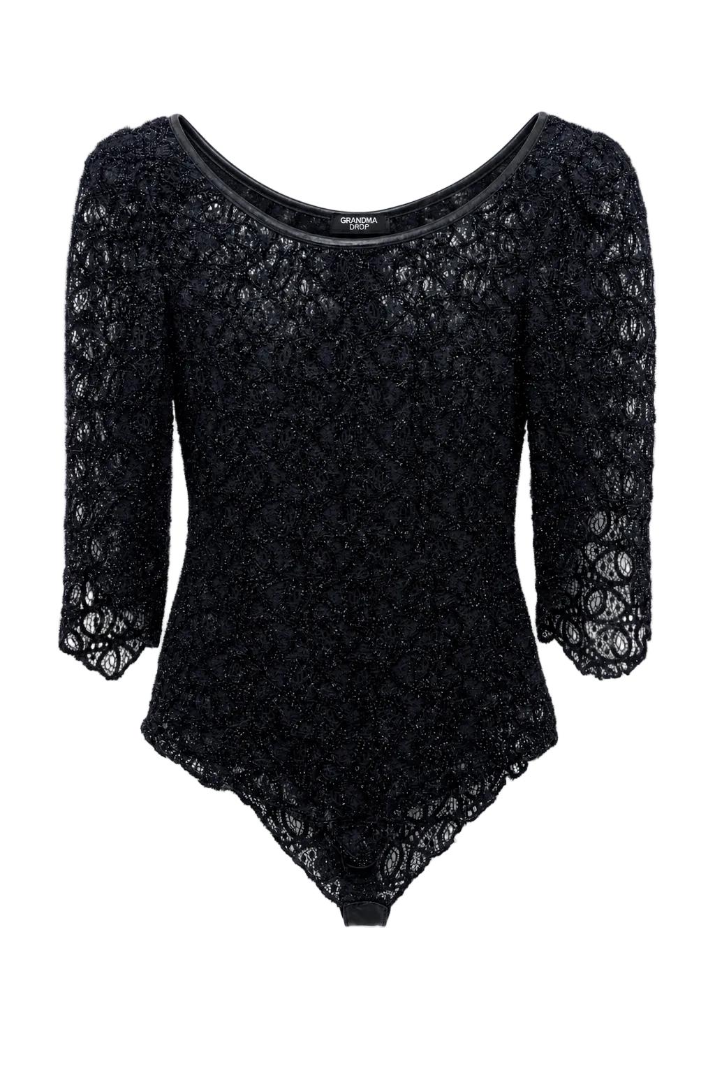1980s Black Lace Blouse - Front View