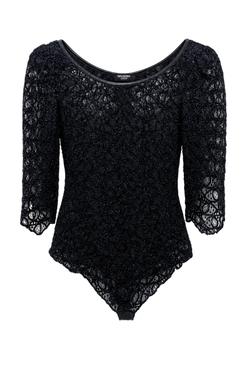 1980s Black Lace Blouse - Front View