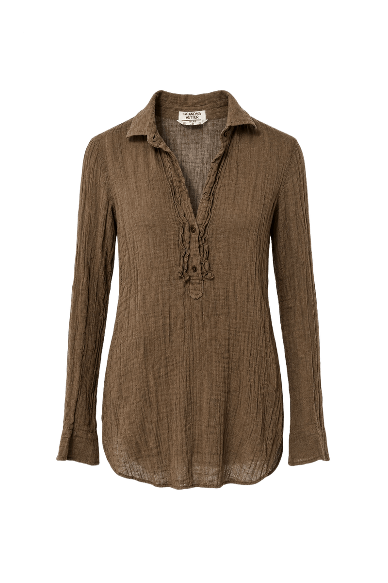 1990s Brown Cotton Blouse - Front View