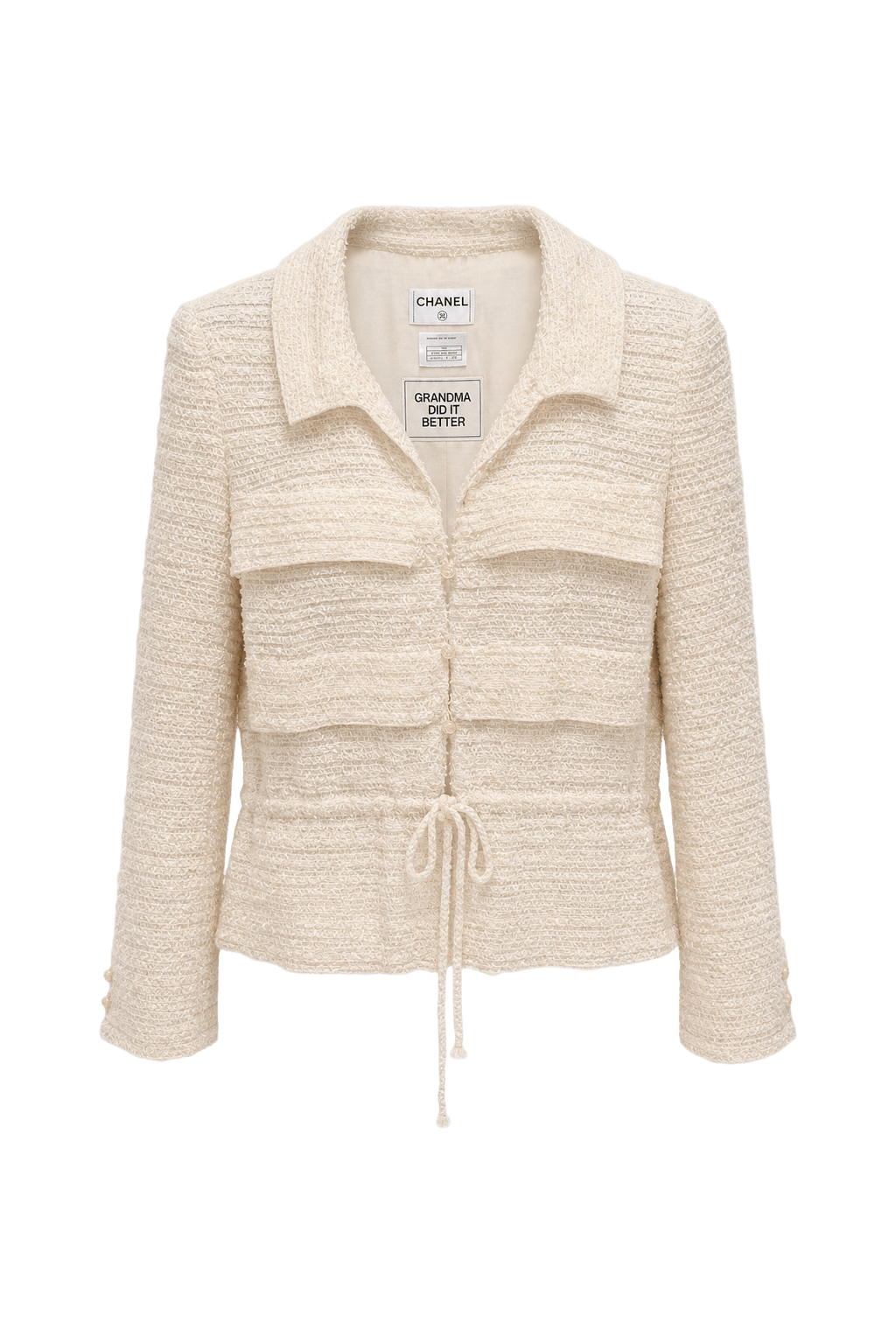 1990s Cream Tweed Jacket - Front View