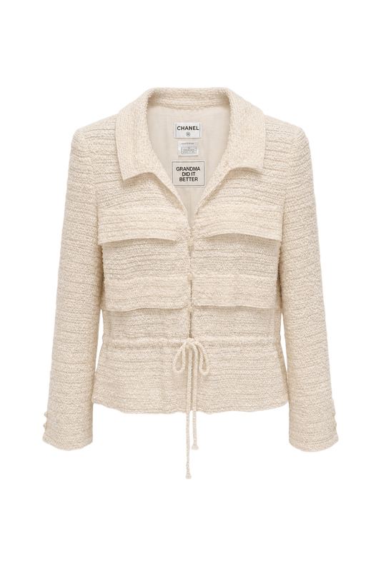 1990s Cream Tweed Jacket - Front View