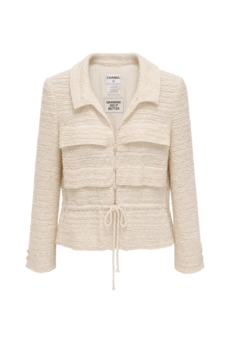 1990s Cream Tweed Jacket - Front View