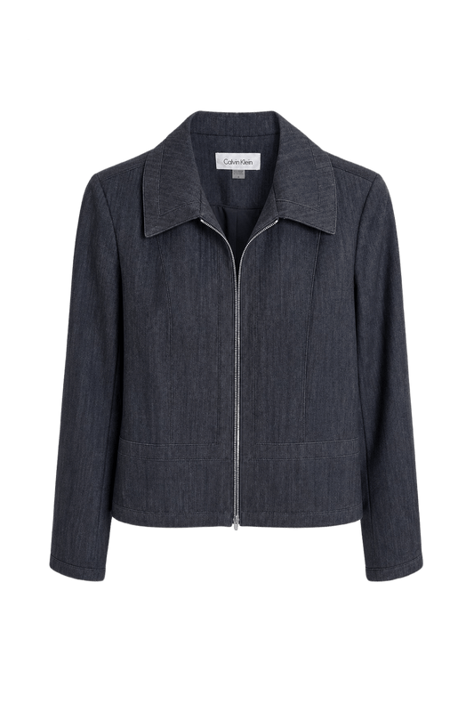 1990s Dark Grey Cotton Blend Jacket - Front View