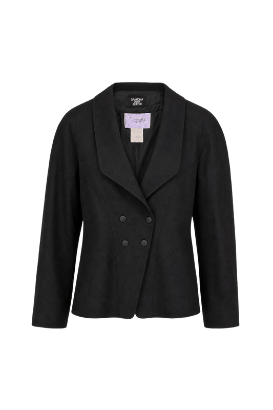 1990s Black Wool Blend Blazer - Front View