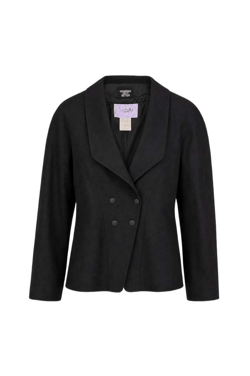 1990s Black Wool Blend Blazer - Front View
