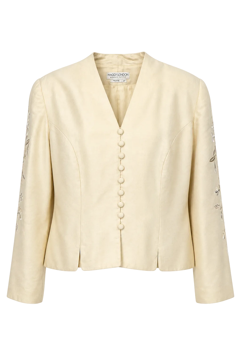 1990s Cream Silk Jacket - Front View