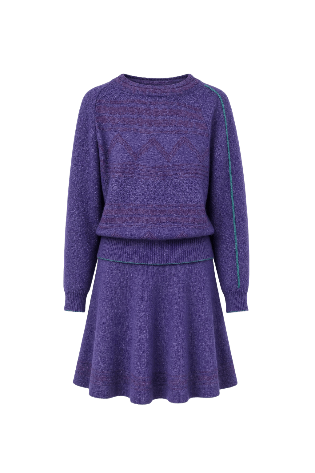 1990s Purple Wool Blend Sweater and Skirt Set - Front View