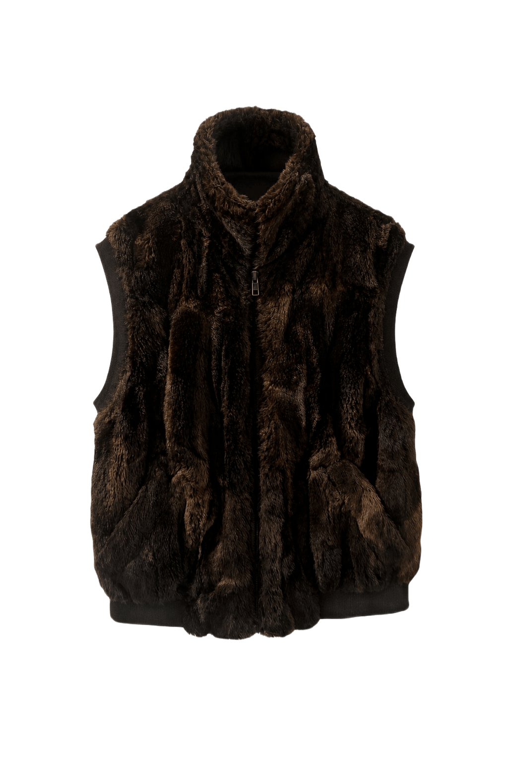 1990s Brown Faux Fur Vest - Front View