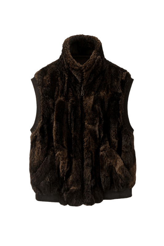 1990s Brown Faux Fur Vest - Front View
