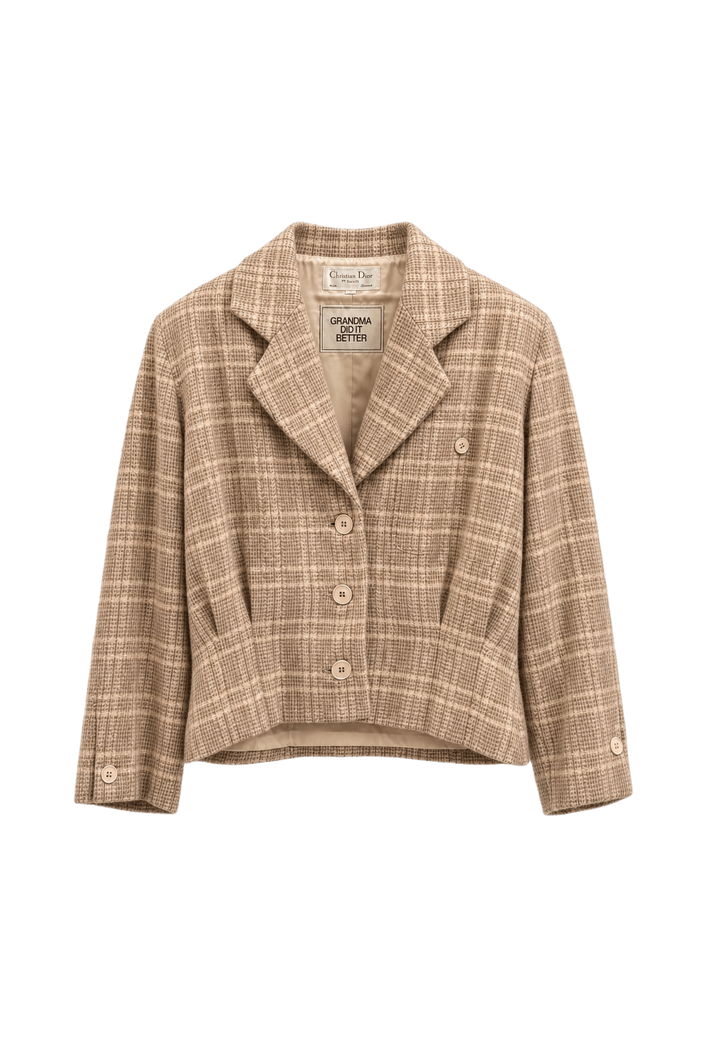 1980s Beige Wool Blazer - Front View
