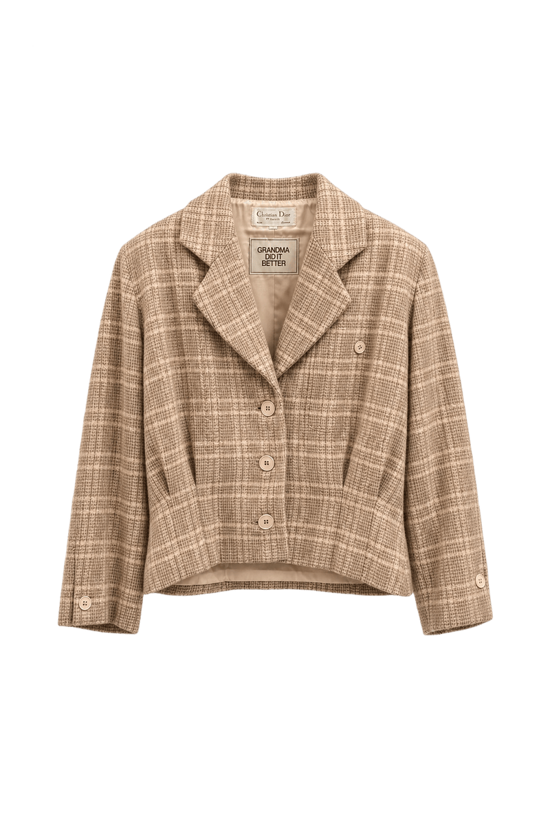 1980s Beige Wool Blazer - Front View