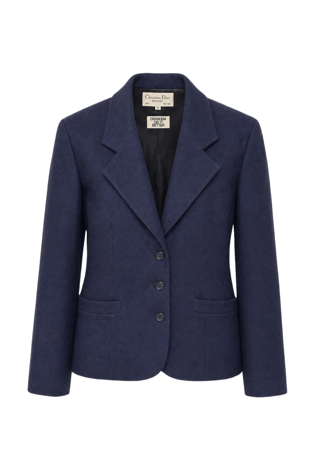 1980s Navy Blue Wool Blazer - Front View