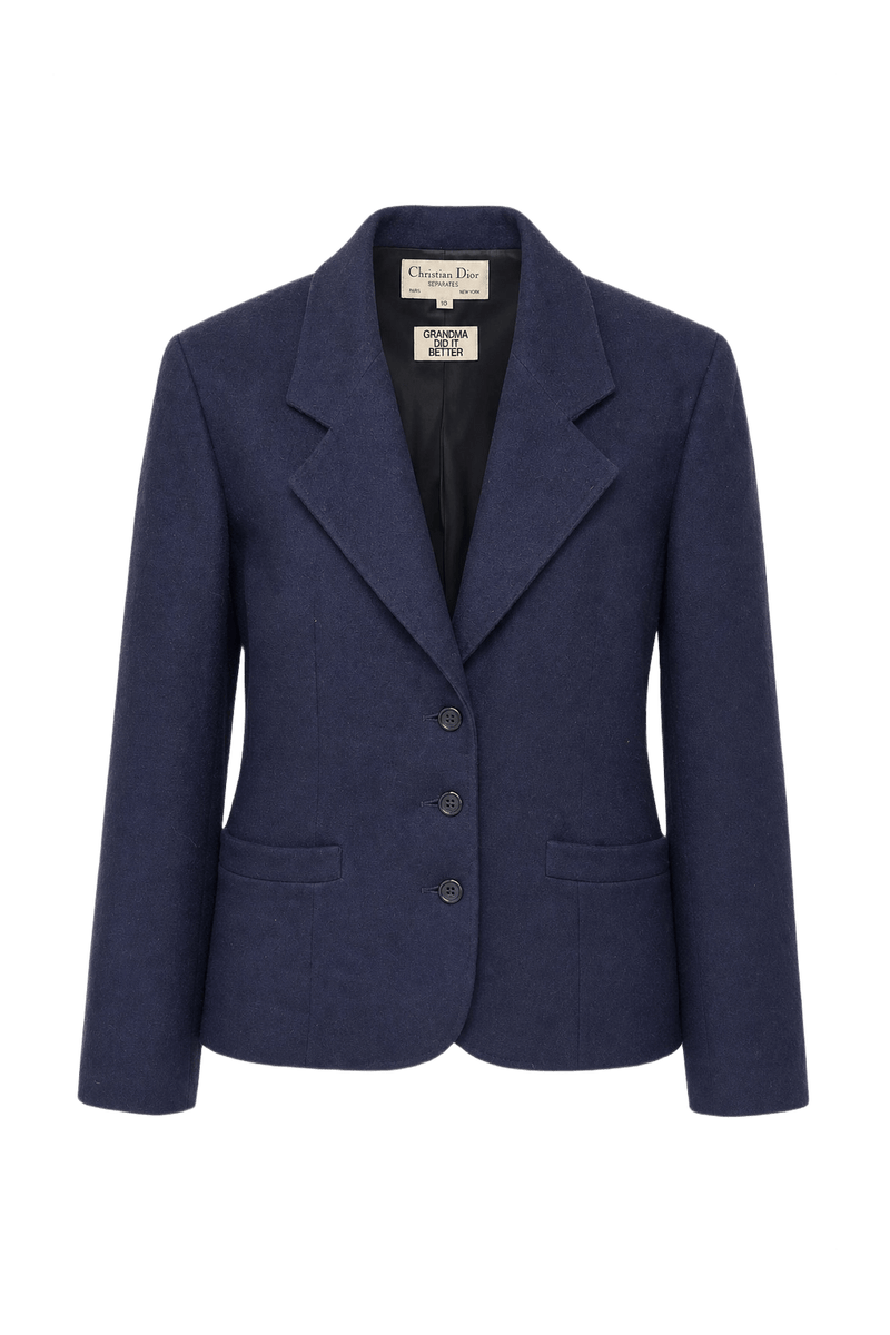 1980s Navy Blue Wool Blazer - Front View