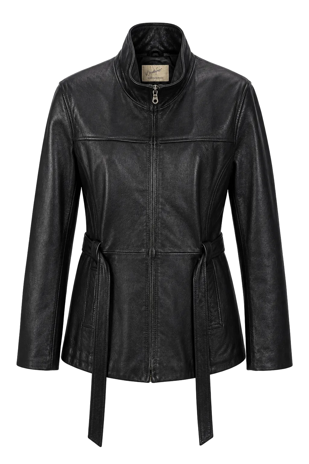 1990s Black Leather Jacket - Front View