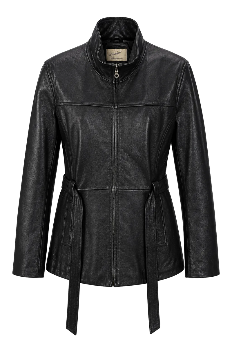 1990s Black Leather Jacket - Front View