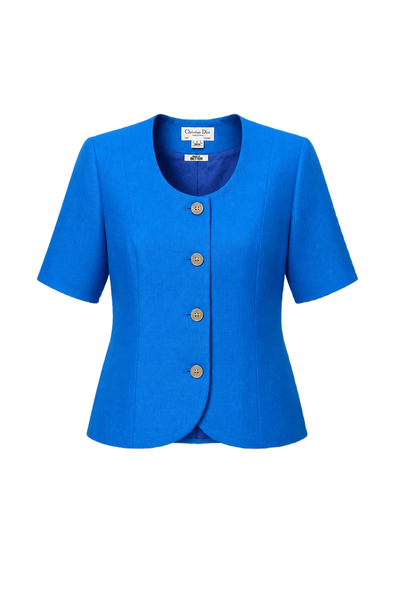 1980s Royal Blue Wool Blazer - Front View