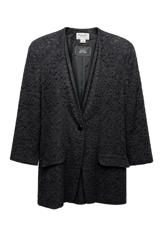 1990s Black Rayon Blend Jacket - Front View