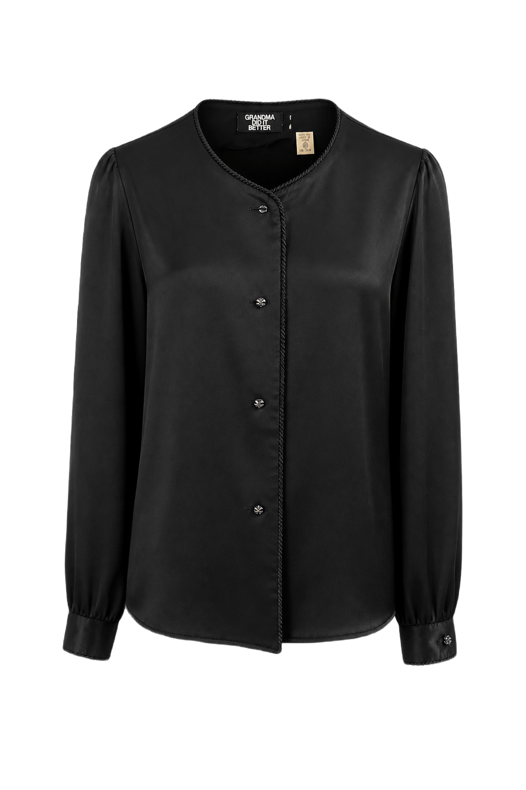1980s Black Synthetic Blend Blouse - Front View