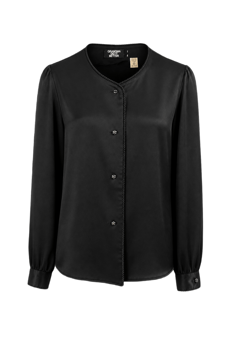 1980s Black Synthetic Blend Blouse - Front View