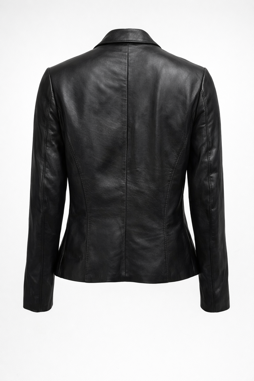 90s Black Leather Fitted Jacket with Embroidery - Back View