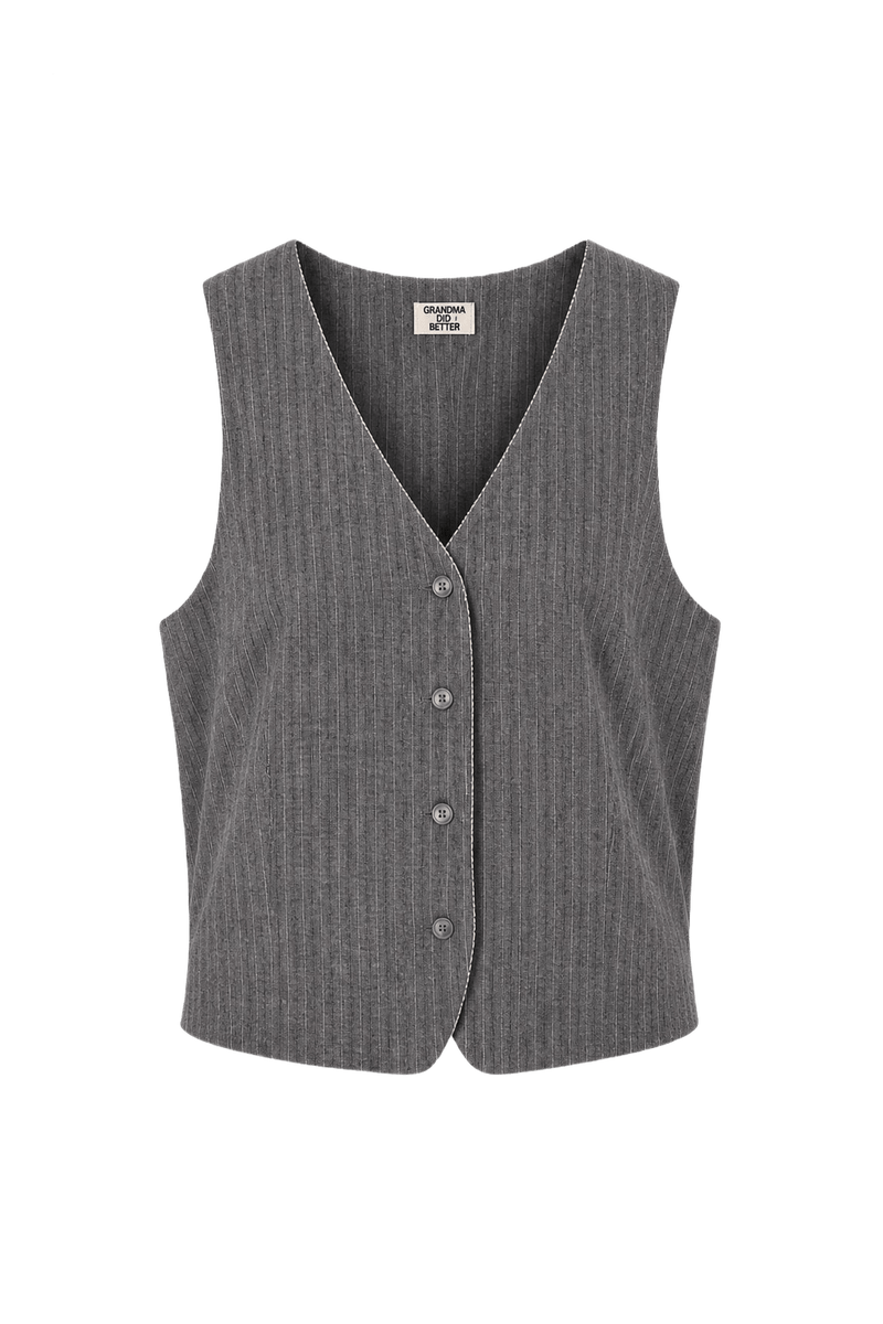1970s Charcoal Grey Wool Blend Vest - Front View
