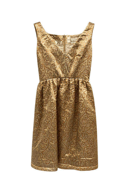 1960s Gold Brocade Mini Dress - Front View