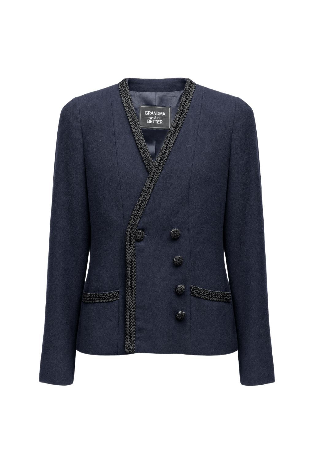 1980s Navy Blue Wool Blazer - Front View
