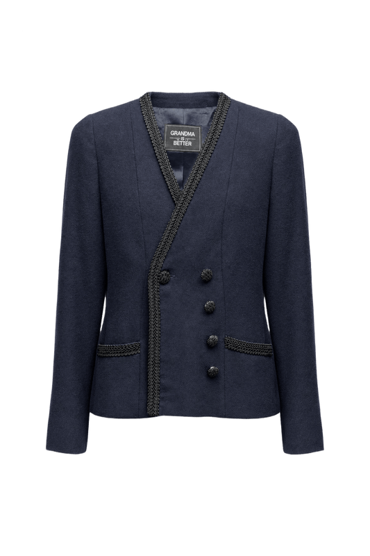 1980s Navy Blue Wool Blazer - Front View